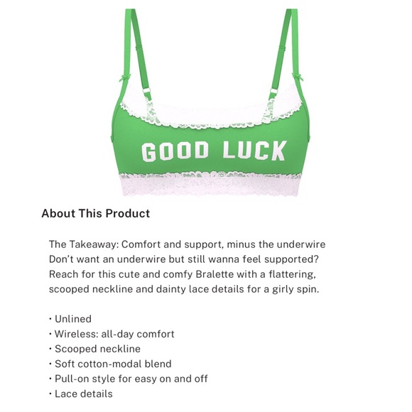 🍀VS PINK Cotton Lace Trim Scoop Bralette & Cheeky Panty Wild Green GOOD LUCK M/L - Picture 12 of 16